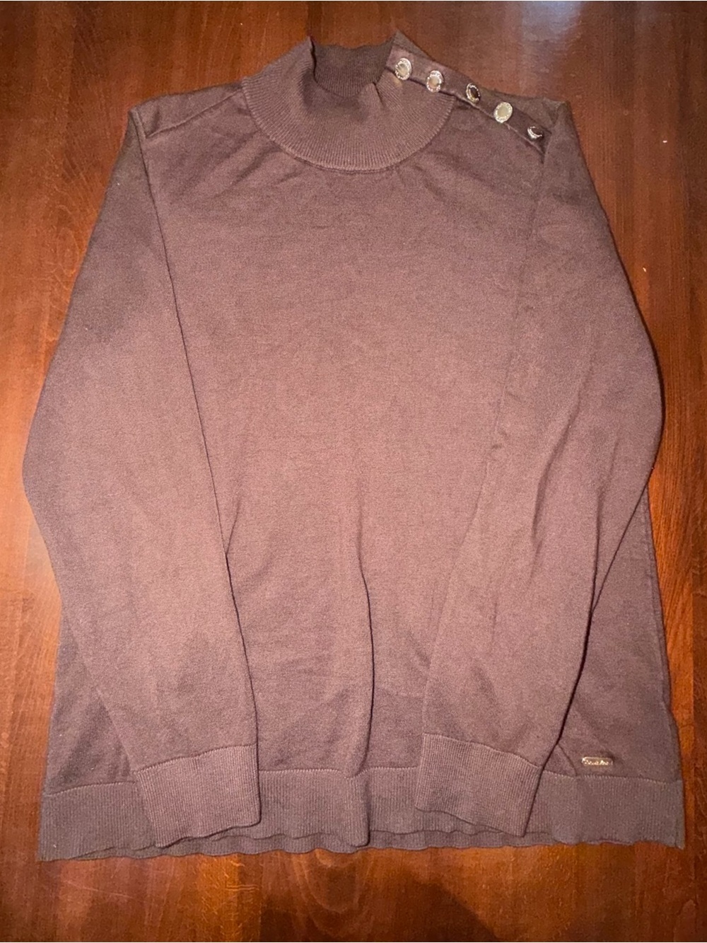 Calvin Klein Brown Mock Neck Gold Button Sweater Size Large